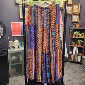 VINTAGE OPTIONS MELROSE African Tribal Inspired Tiered Maxi Skirt